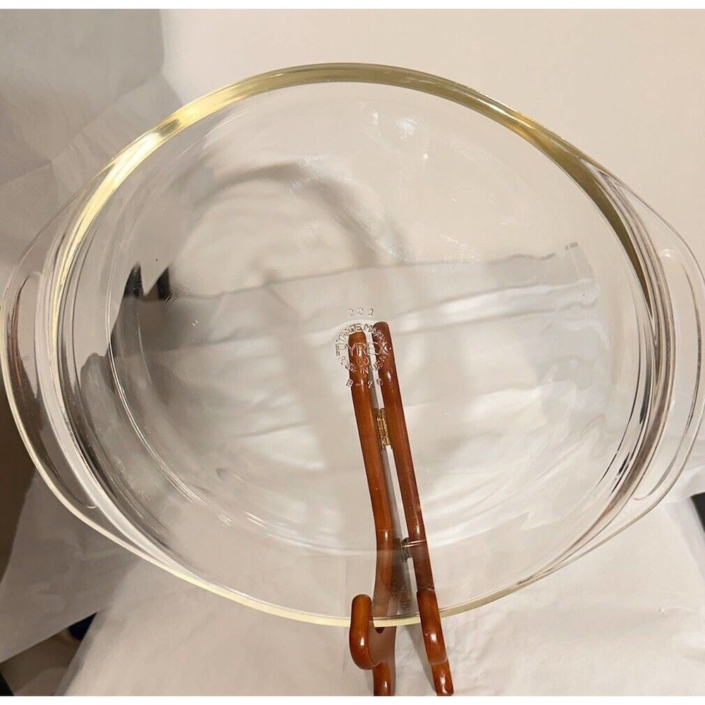 Vintage PYREX #221 Clear Glass Deep Dish Pie Cake Baking Plate Pan w/handles